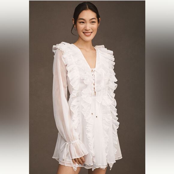 Anthropologie White Ruffled Mini Dress - Picture 2 of 10